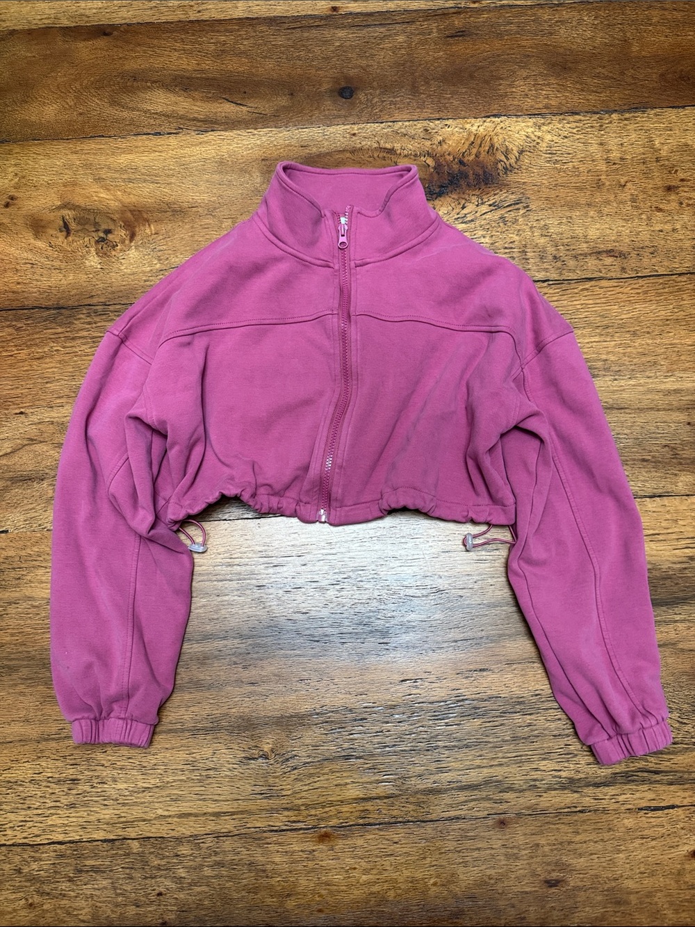 Gold Hinge Cropped berry color cinched zip up jacket